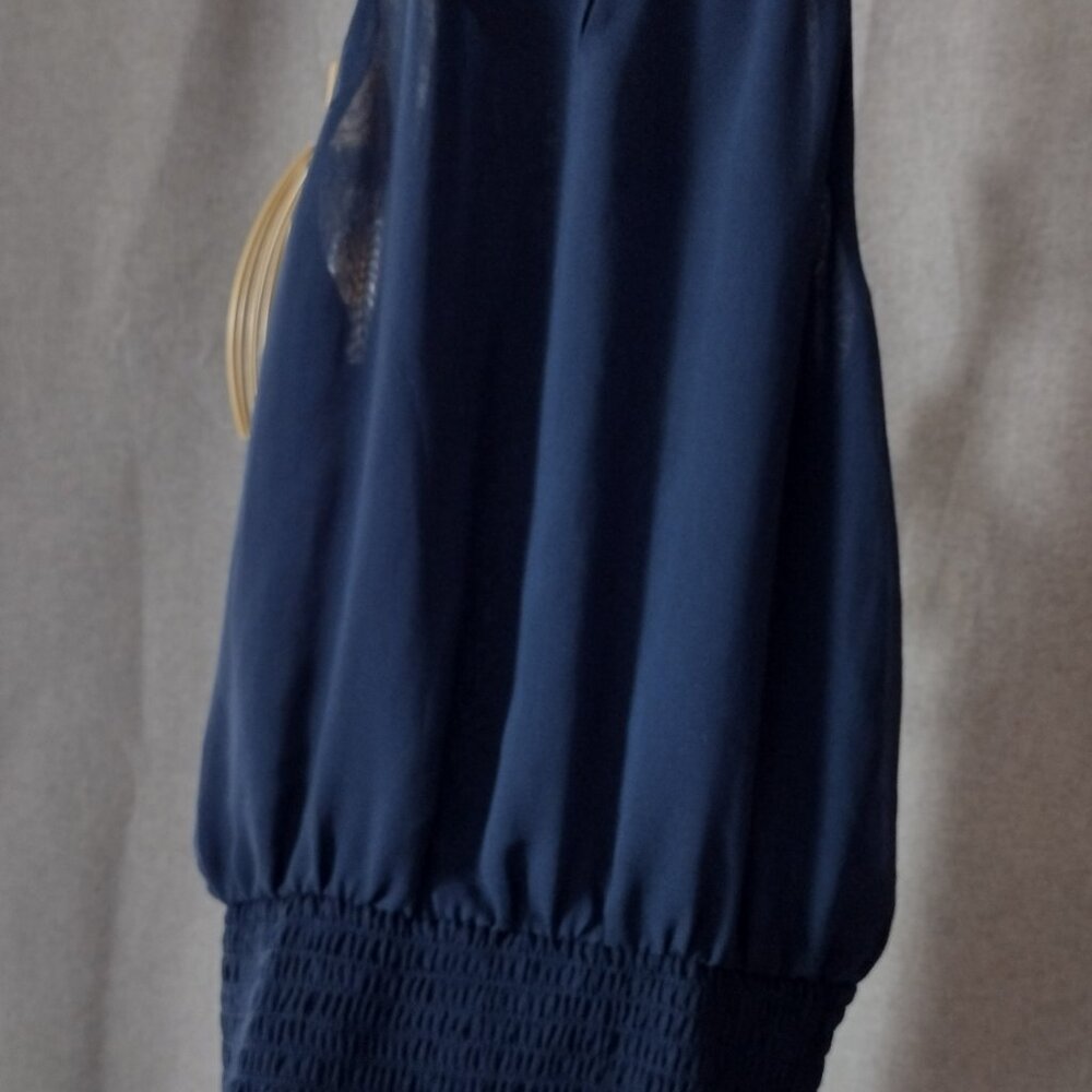 INC International Concepts Blue Halter Top Small Smocked Waist Flowy Blouse Chic - Picture 4 of 9